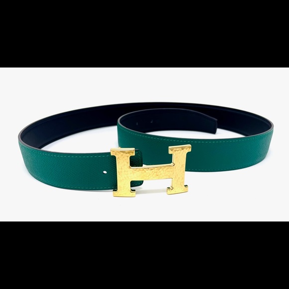 Hermes NEW reversible malachite/black leather belt 85 cm (BUCKLE ALREADY SOLD) - Picture 4 of 6